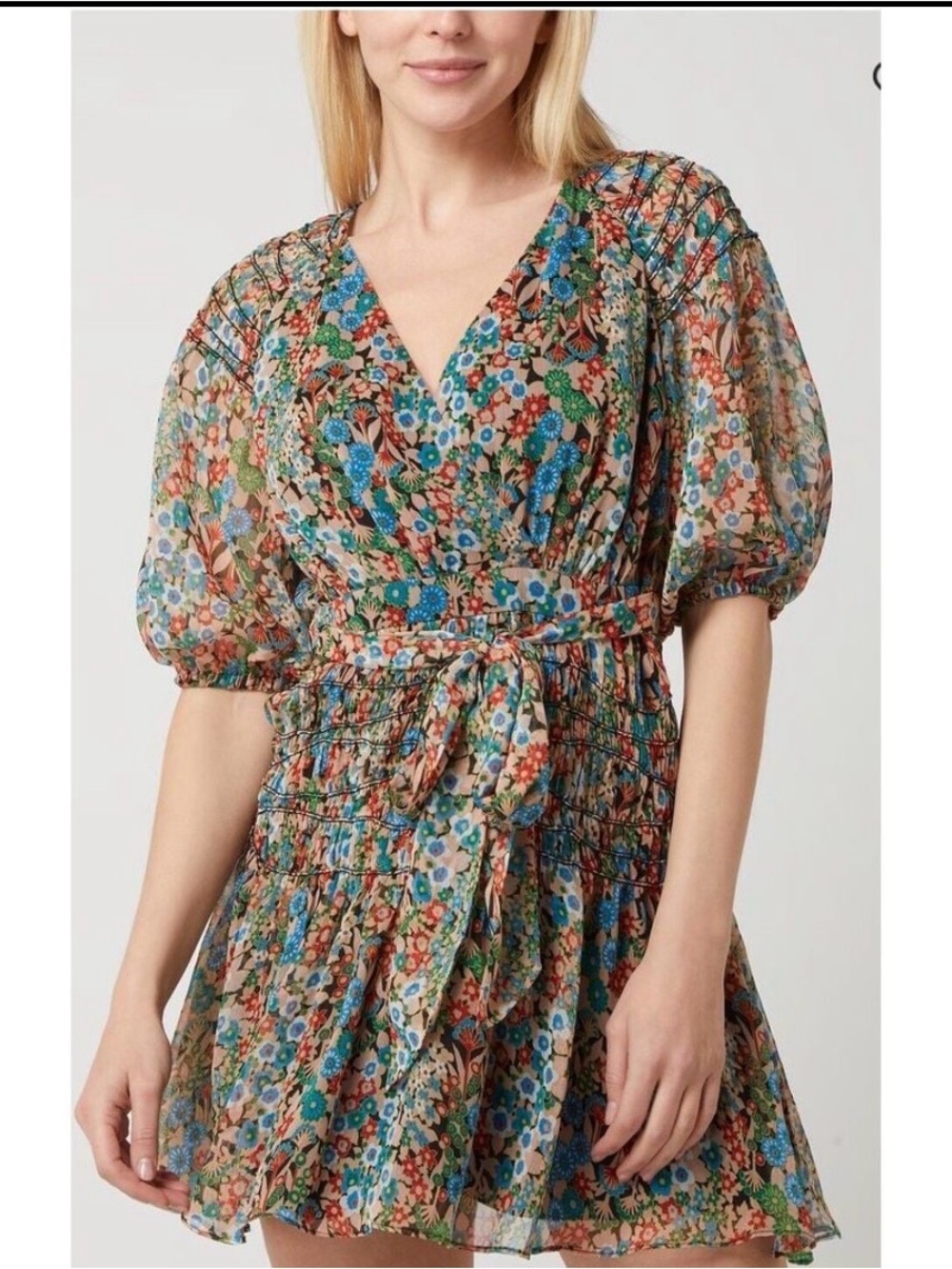 Ted Baker London Tiania Smocked Chiffon Wrap Mini Dress